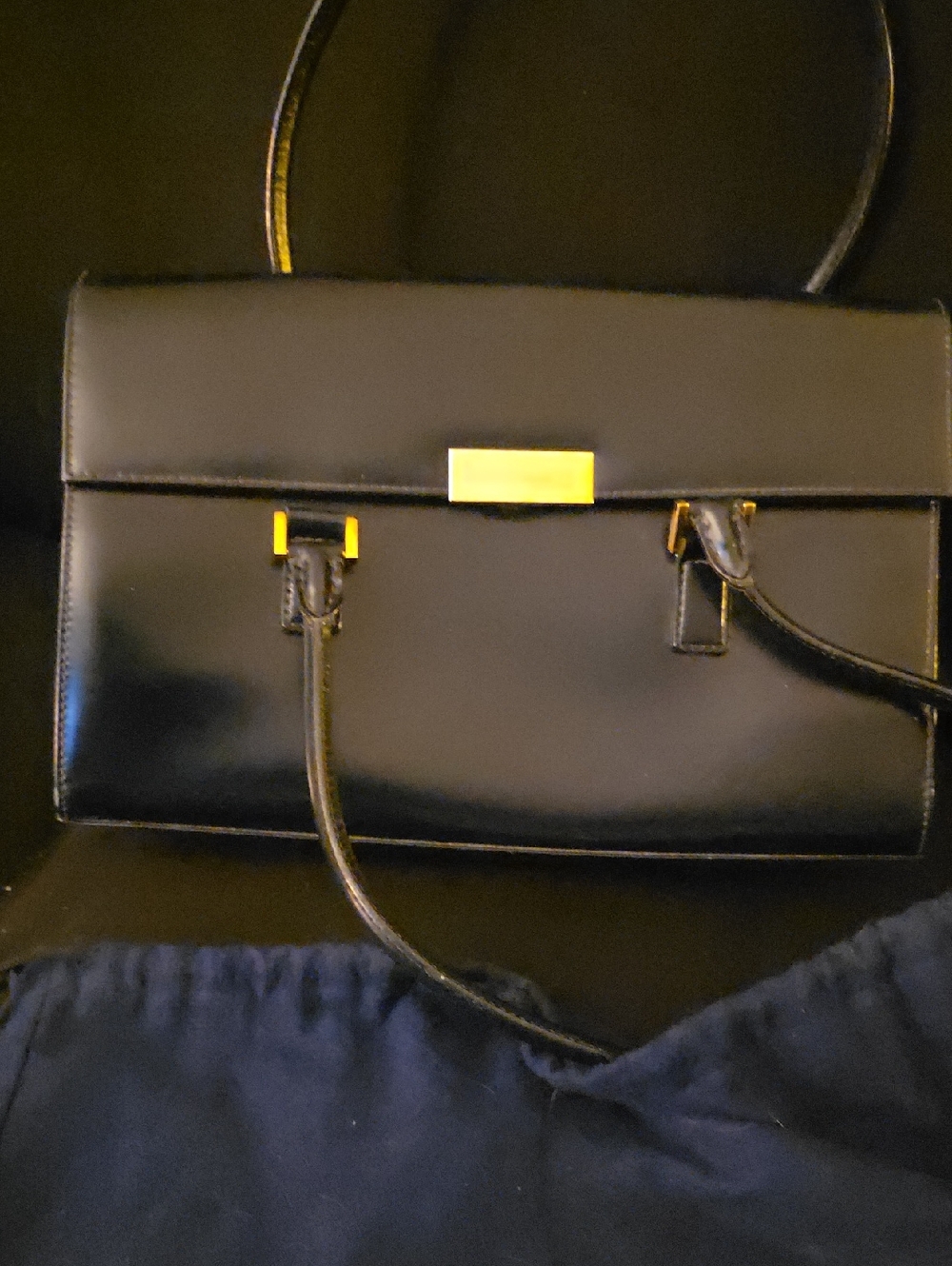 Brooks Brothers Black Leather Satchel with Gold Hardware
